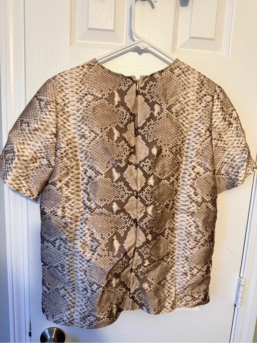 Tory Burch Short-Sleeve Snake Print Tee in Brown and Cream